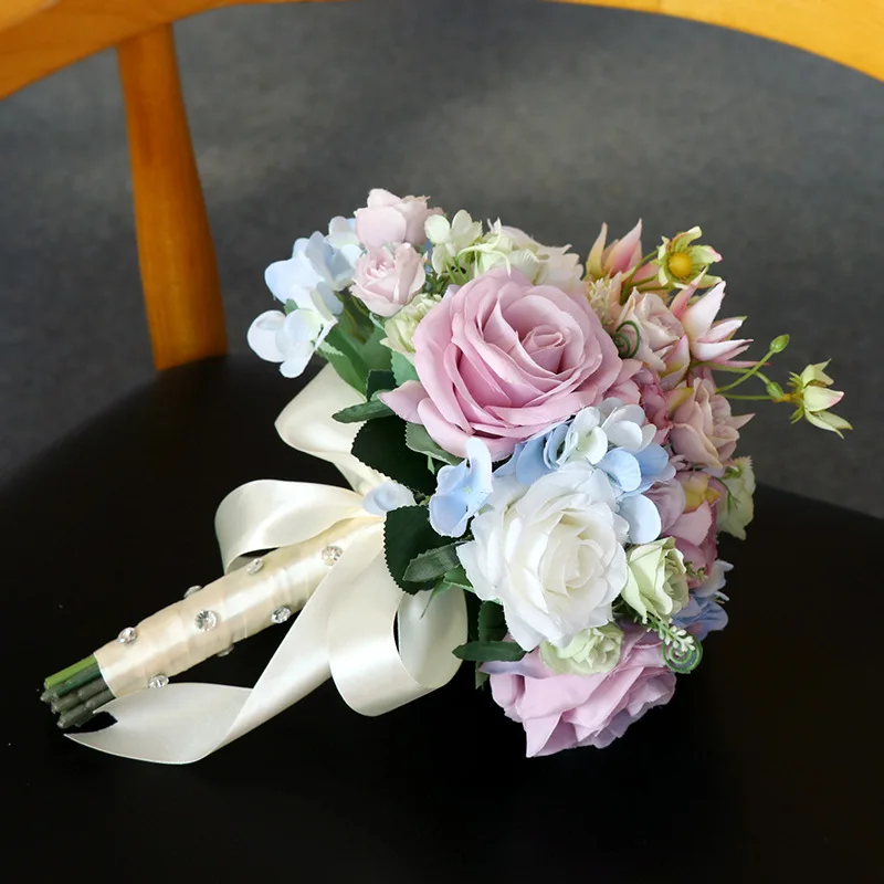 Lovely Pink Bridal Bouquets Wedding Flowers Decorations Blue Ivory 20*28cm