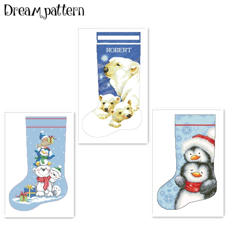 Niedźwiedź polarny stocking zestaw do haftu kwiaty 18ct 14ct 11ct bawełna jedwabna nić biała tkanina haft DIY handmade robótki