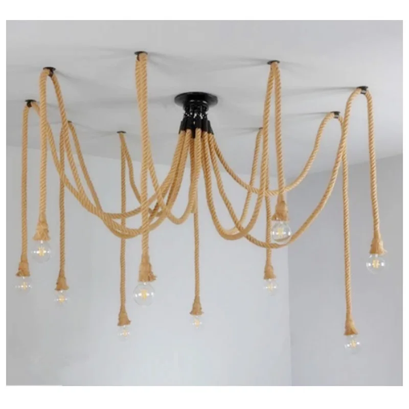 Retro hemp chandelier industrial wind restaurant clothing store office day female scattered flower spider lamps