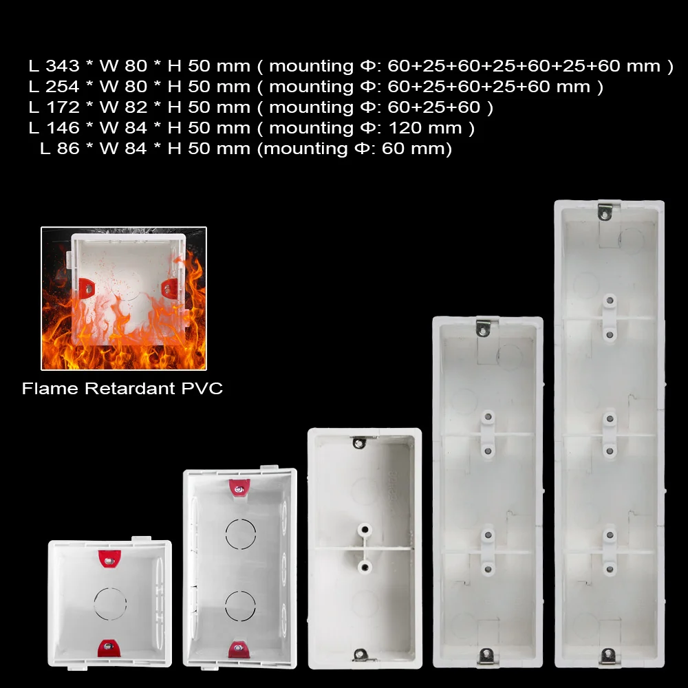 In Wall Bottom Junction Box Mount for Socket USB Multi Frame,Triple Dark Box Quad Back Box,Switch Box Flame Retardant PVC White