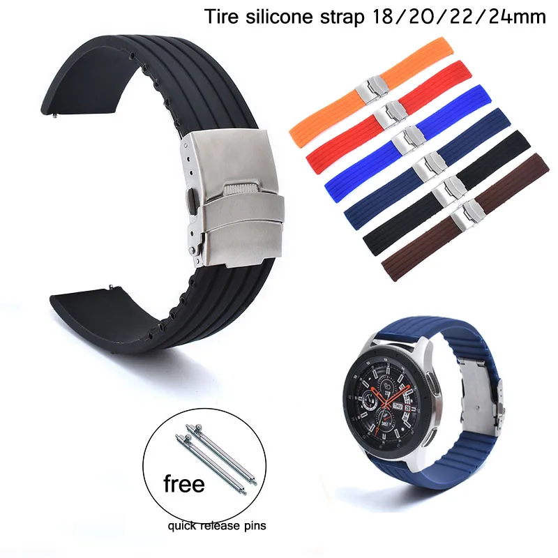 Sport Silicone Strap 18mm 20mm 22mm 24mm Band Folding Metal Buckle Waterproof Rubber Replace Watch Bracelet Watchbands