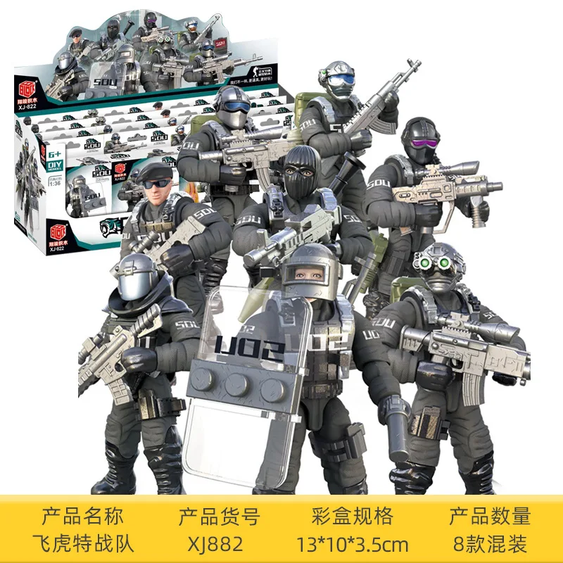 Mega Bloks Modern Military Flying Tiger Task Force Special Service Warfare Troop Police Soldier Action Figures Model Blocks Toys