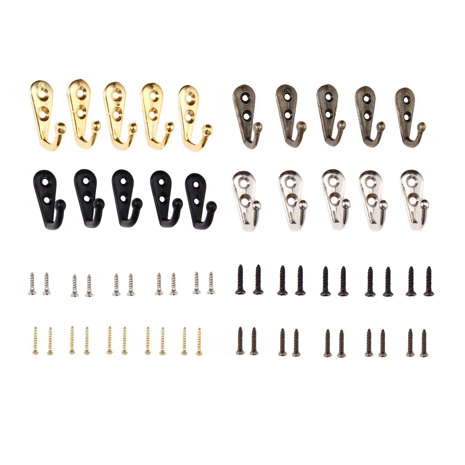 5sets Hooks Wall Mounted Hanger w/screws Black/Gold/Silver/Antique bronze Coat/Key/Bag/Towel/Hat Holder Decor Bathroom Kitchen