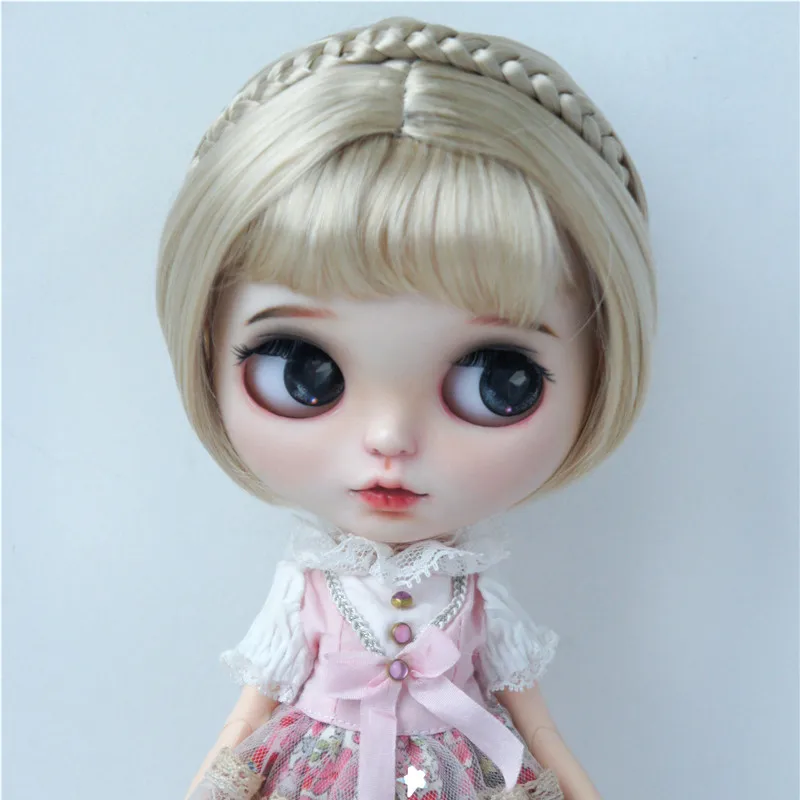 【Jusuns jjd620 8-9 polegada 9-10 polegada curto bobo corte com trança banda sintética mohair bjd peruca 1/3 sd blythes boneca acessórios