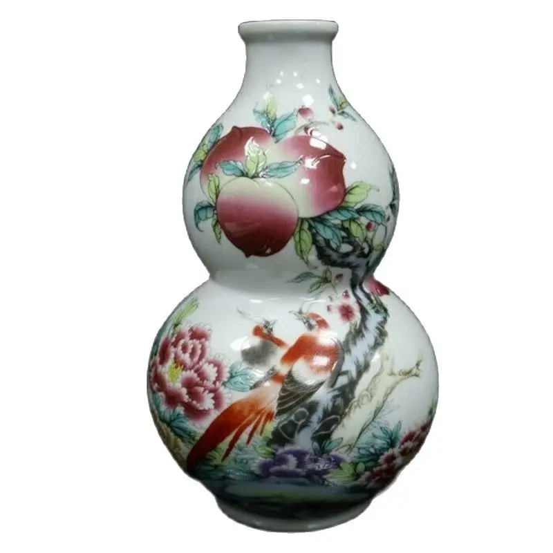 China Old Porcelain Pastel Longevity Pattern Gourd Bottle Pattern Vase