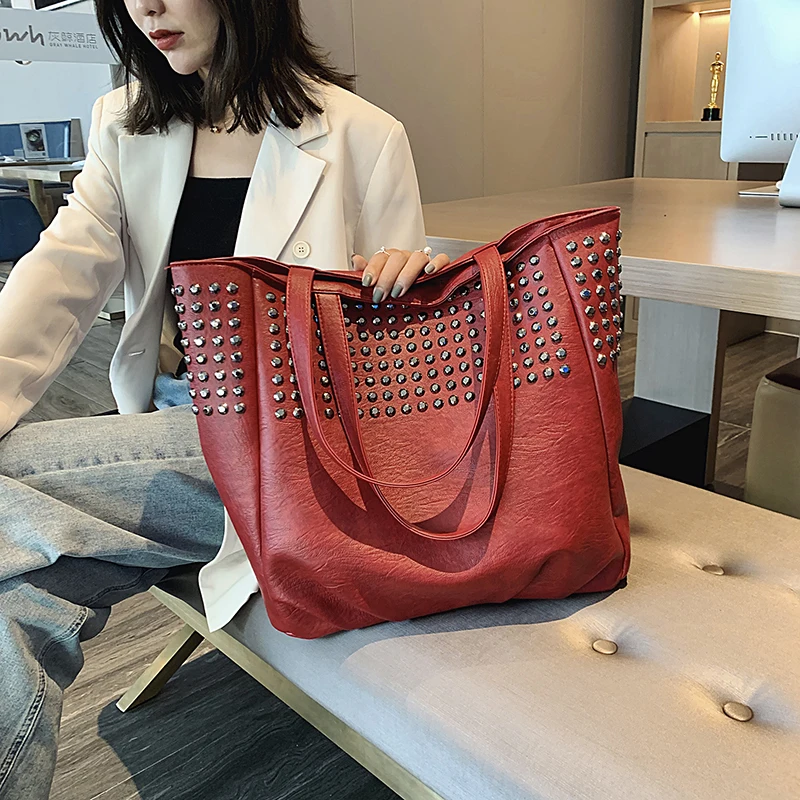 Fashion Rivet Shoulder Bags For Women Luxury Handbags Women Bags Designer Ladies Hand Bag Big Totes Top-handle Bags