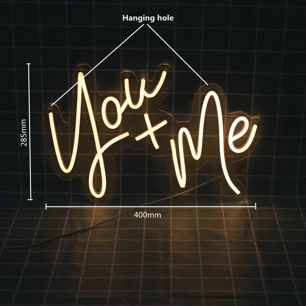 3D Transparent Acrylic 'You And Me' Neon Sign Light for Club Bar Home Room Ins Party Wedding Wall Decor USB Switch Included