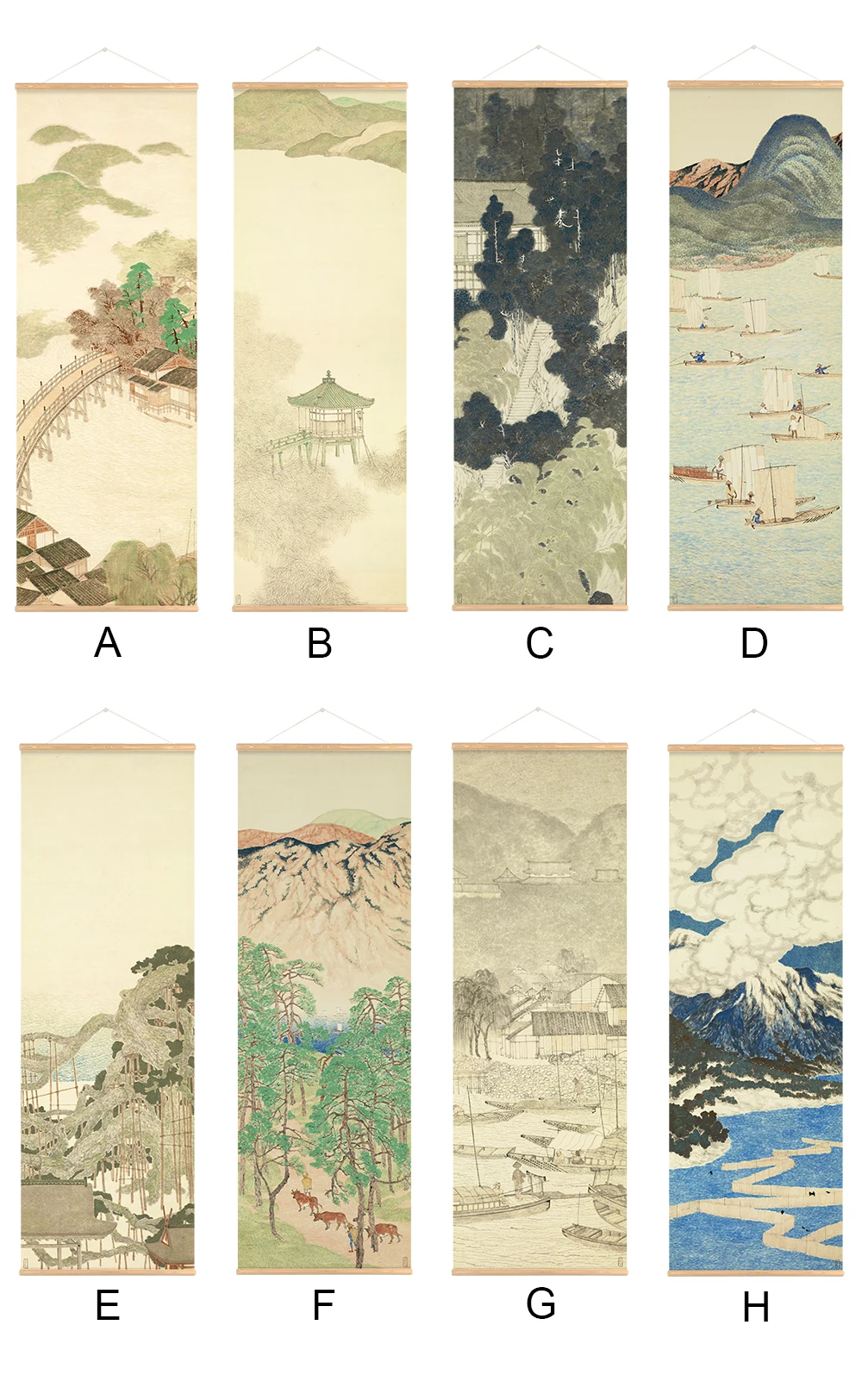 Japanese Ou-Mi Ukiyoe Scroll Print Poster Landscape Wall Art Pictures Living Room Vintage Painting Farmhouse Home Decor