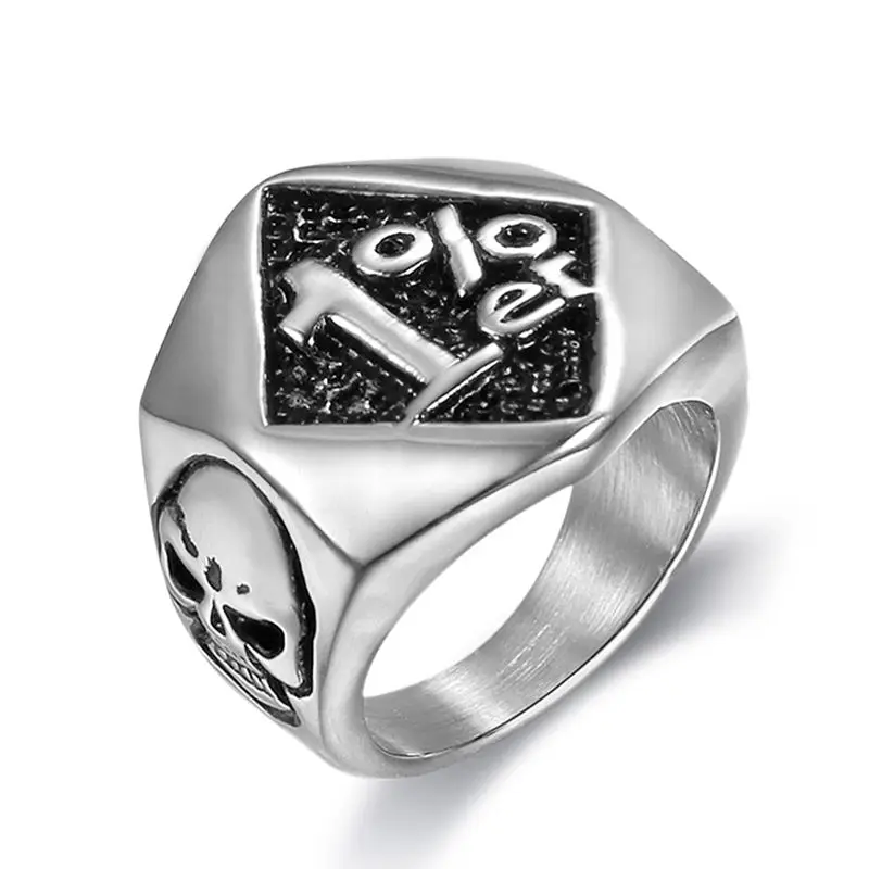 Image of Vintage 316L Edelstahl Biker 1% er Schädel Ring Herren Motorrad Silber Farbe Biker Band Party Ringe Schmuck