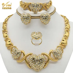 Indian Bride Heart Xoxo Jewelery Sets Plated Necklace Rings Bracelet Earring Set For Women Dubai Wedding Party Jewelry Trendy