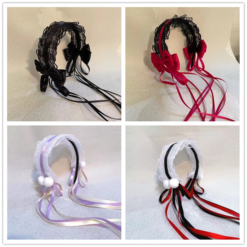 Girl Maid Lolita Kawaii Cat Ears Lace Bow Headband KC Headpiece Anime Cute Headdress Cosplay Hair Accessories Head Wrap