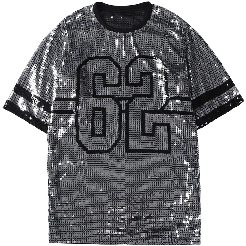 Shimmer Half Sleeve Baggy Sequin T Shirt Dress Paillette Hip Hop Shirt Dress  Clubwear Loose Mini Night Out Dress - AliExpress 200000345