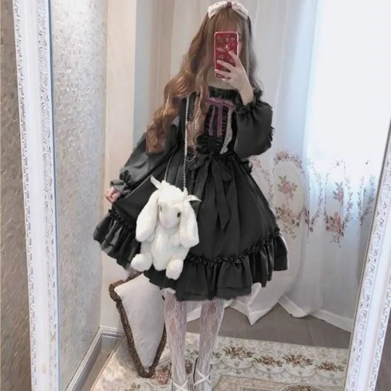 Kawaii Lolita Dress Sweet Lolita Style Cute Dress Gothic Lolita Cute Yummy Kawaii Dress Black Long Sleeve Pastel Goth