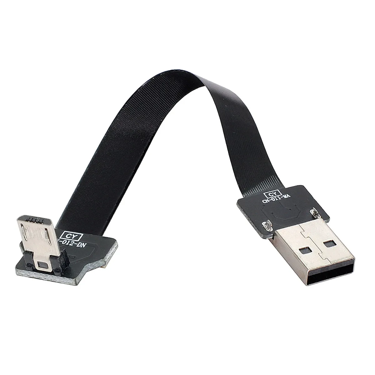 

CY USB 2.0 Type-A Male to Down Angled Micro USB 5Pin Male Data Flat Slim FPC Cable for FPV & Disk & Phone