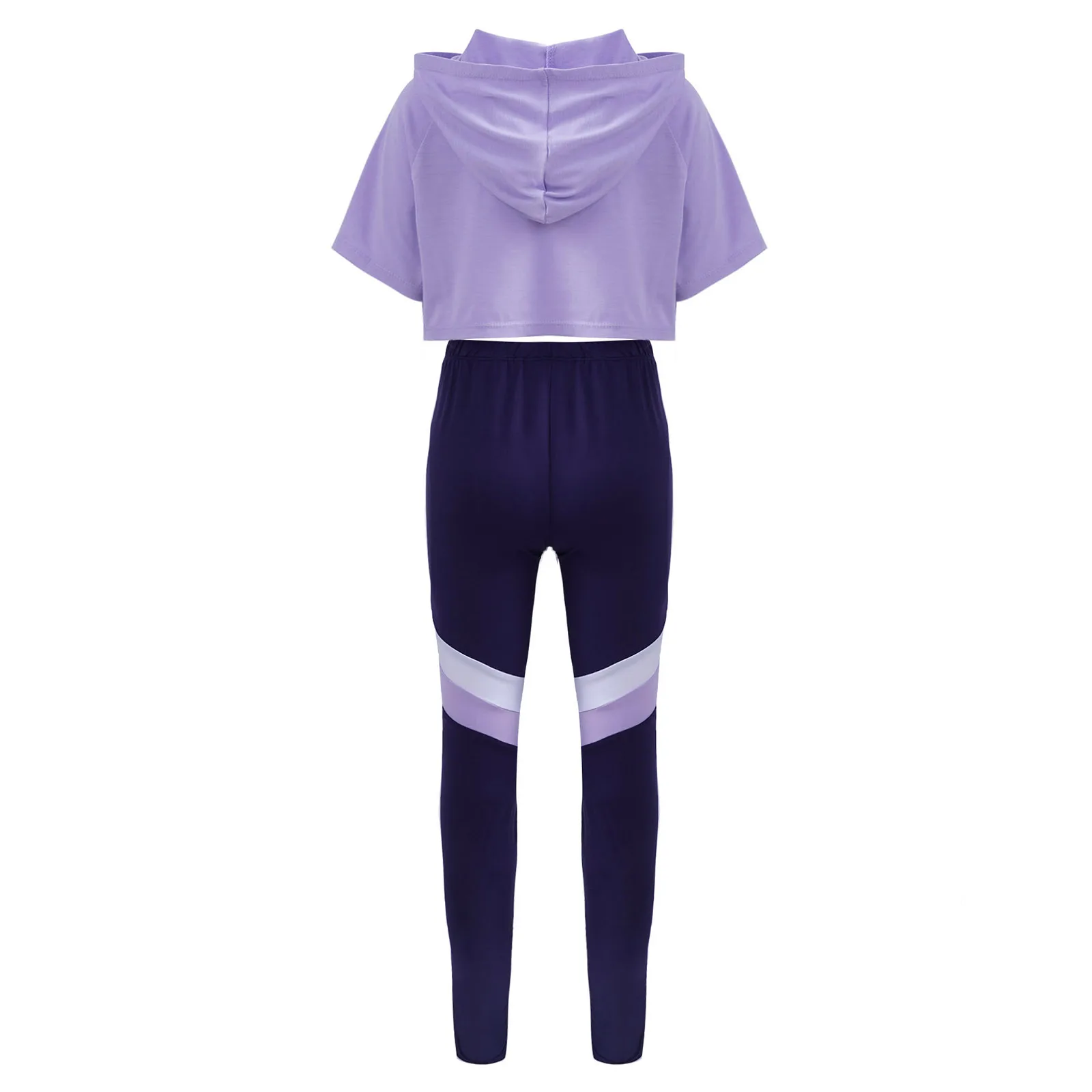 Kids Girls Tracksuits Jogging Suit Sport Sets Pants Crop Top Bare Midriff Hooded Yoga Fitness Outfit Girl Sport Dance Clothing