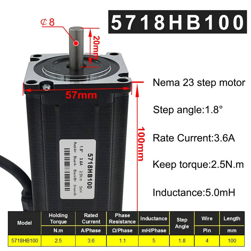 57BYG stepper motor 1.8 Degree 3.6A 2.5N.m 100mm 2 phase hybrid driver motor Nema 23 Step Motor