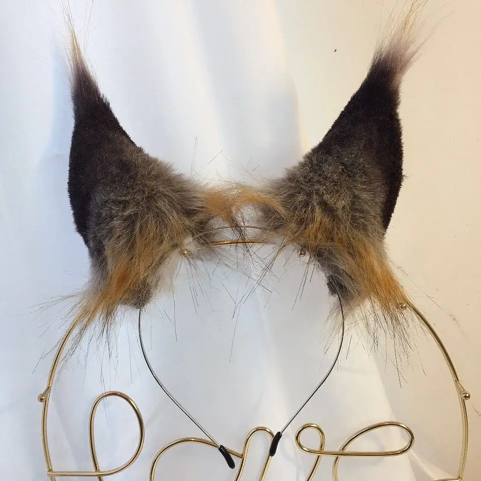 Lynx-Diadema de orejas de bestia para niña, diadema de orejas de gato, Lobo, zorro, diadema para el pelo, diadema, conjunto de cola, accesorios de disfraz de Cosplay