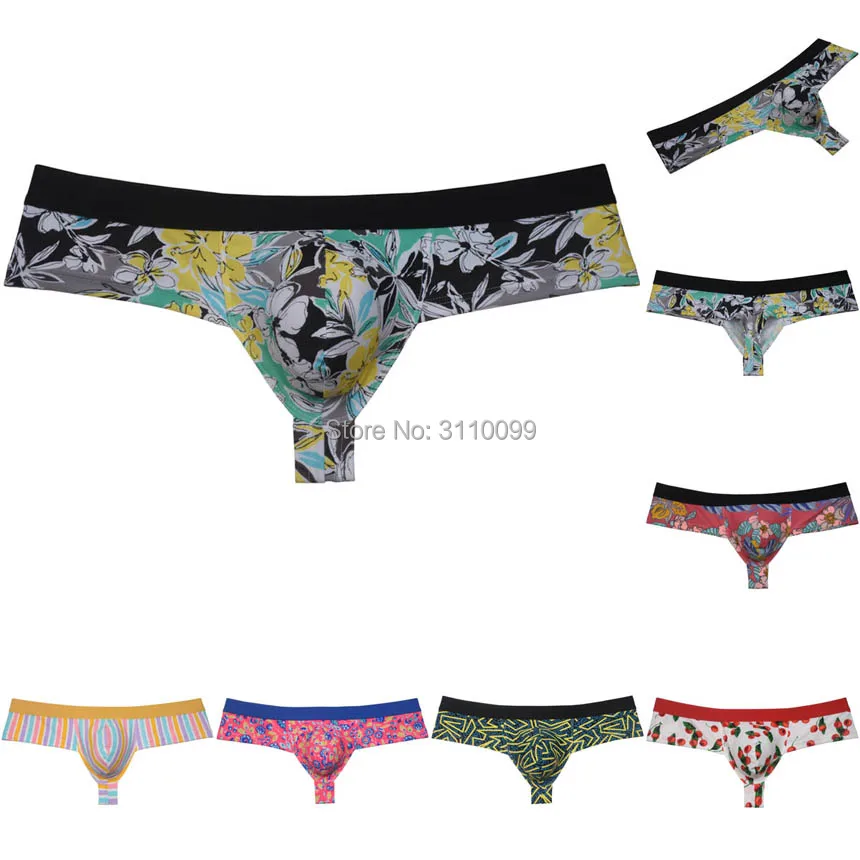 Men\'s Flowery Bulge Boxer Daring Underwear Shiny Coverage Cheeky Bikini Shorts