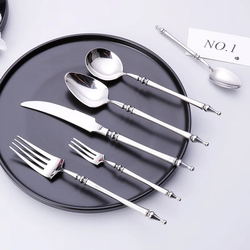 Stainless Steel Cutlery Set, Western Roman Column Knife, Fork, Spoon, Coffee, Dessert, Kitchen, Hotel Tableware Supplies