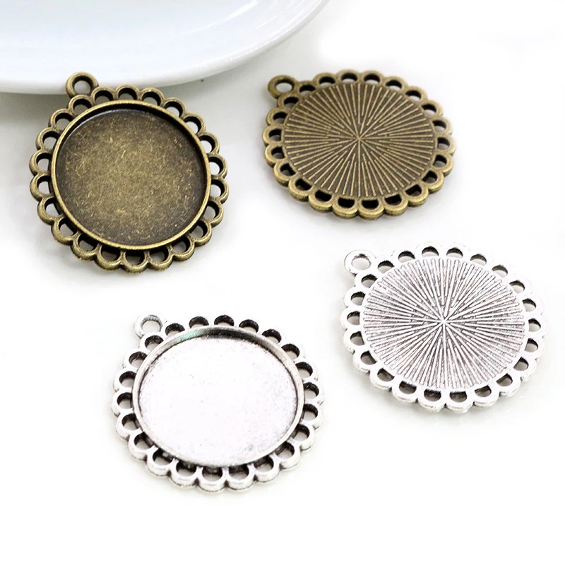 10pcs 20mm Inner Size Antique Silver Plated Bronze Classic Style Cabochon Base Setting Pendant