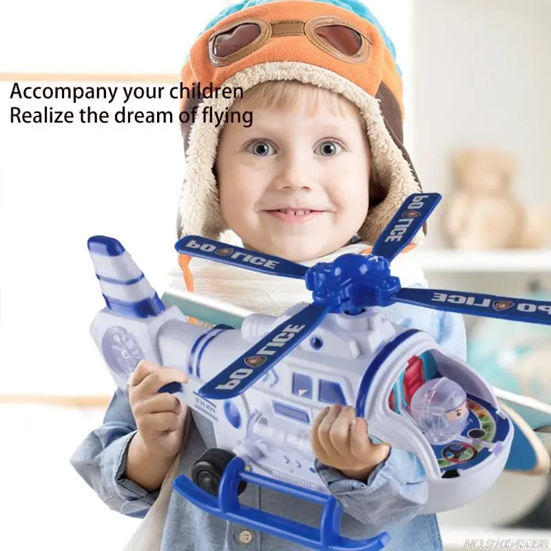 Toy Airplane Realistic Helicopter w/ Pilote Omni-Directional Wheel Anti-Collision Sensor Music Light Education D16 21 Dropship