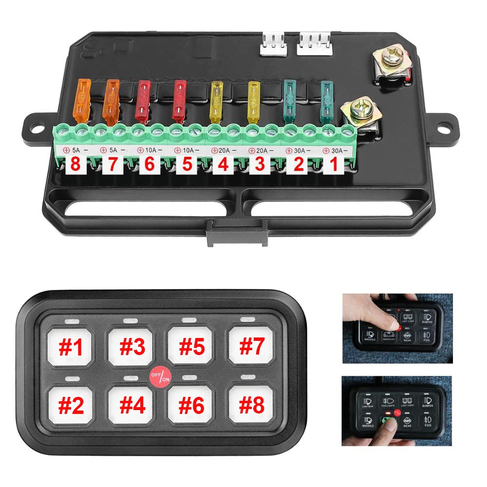 Free Shipping 8 Gang Switch Panel Circuit Control Relay System Box Slim Touch Control Panel for Boat Jeep UTV Caravan