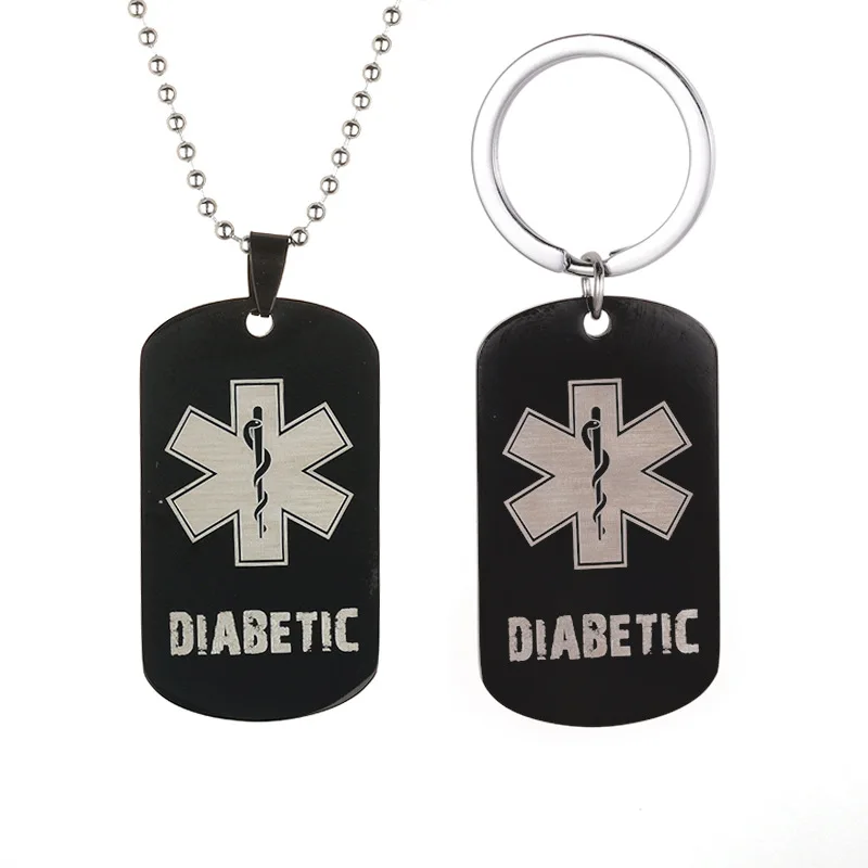 Stainless Steel Star of Life Diabetic Dog Tag Pendant Necklace Keychain Key Chain Snake Stick Military Card Necklace Keychain