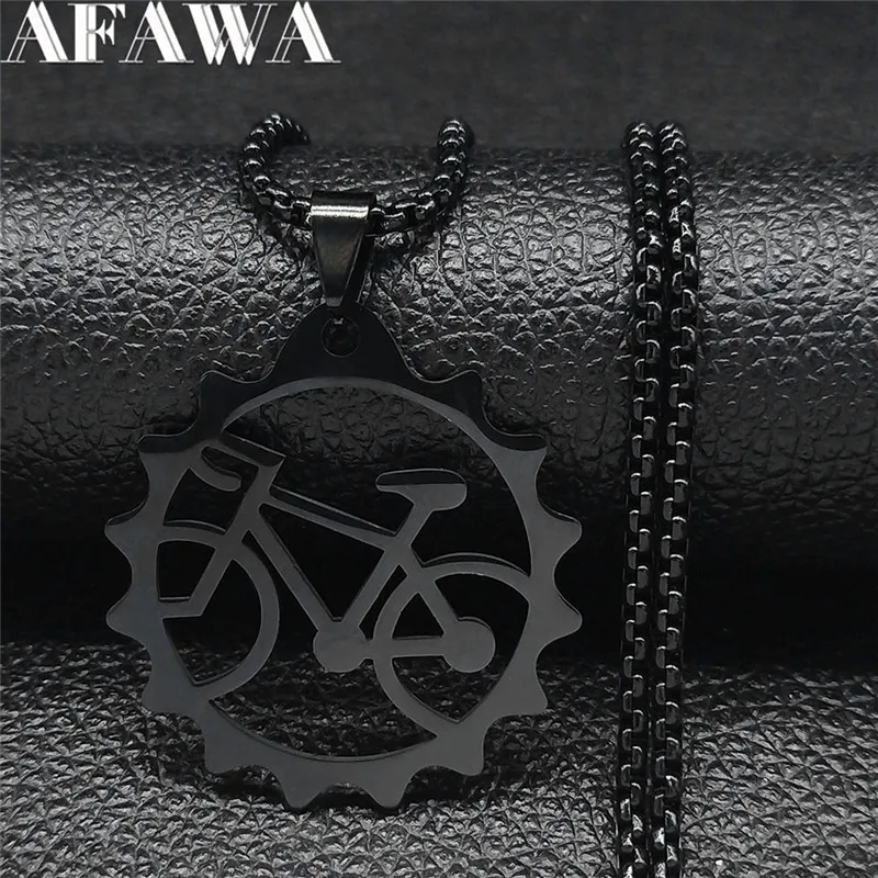 Tires Bicycle Stainless Steel Long Chain Necklaces Women/Men Black Color Bike Necklaces Jewelry collar hombre bicicleta N2653S1