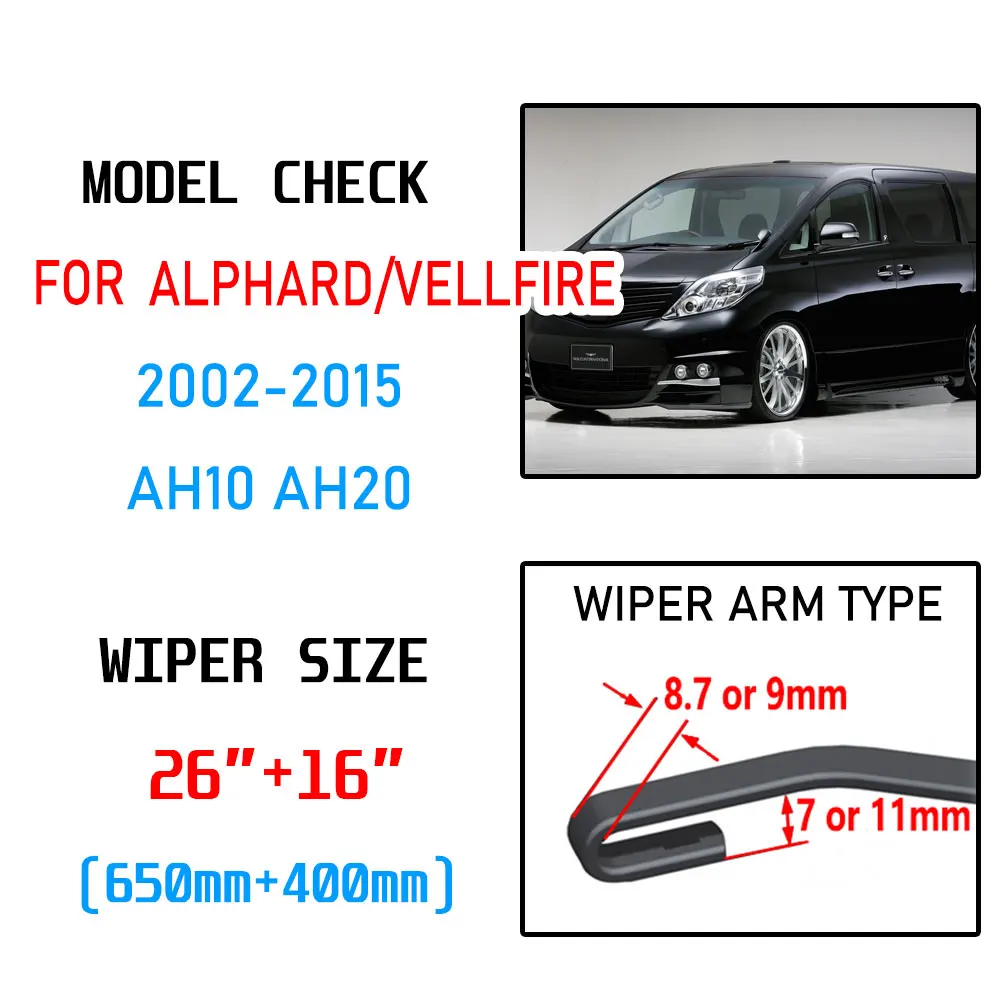 For Toyota Alphard Vellfire 10 20 2002~2015 AH10 AH20 Accessories Windscreen Front Wiper Blades Wipers for Car 2003 2004 2014