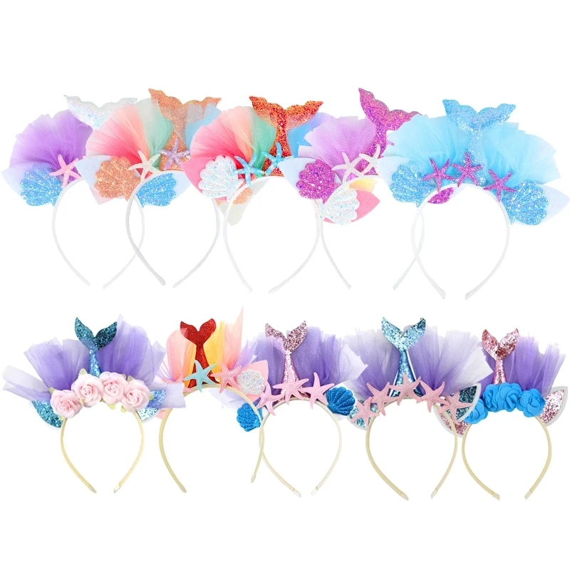 Little Mermaid Party Crown Headband Mermaid Tail Shell hat Headpiece Hair Hoop Girl 1st Birthday Party Mermaid Hair Accessories