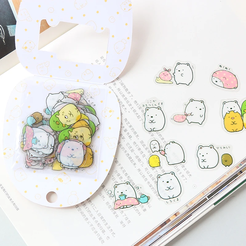 50 Pcs/pack Kawaii Stickers DIY Cute Cartoon PVC Stickers Lovely Cat Bear Sticker For Diary Decoration Korean Stationery