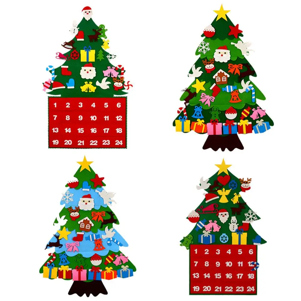 DIY Felt Christmas Advent Calendar Christmas Tree Calendar With Pockets Kids Wall Hanging Gift for Christmas Home Decoration