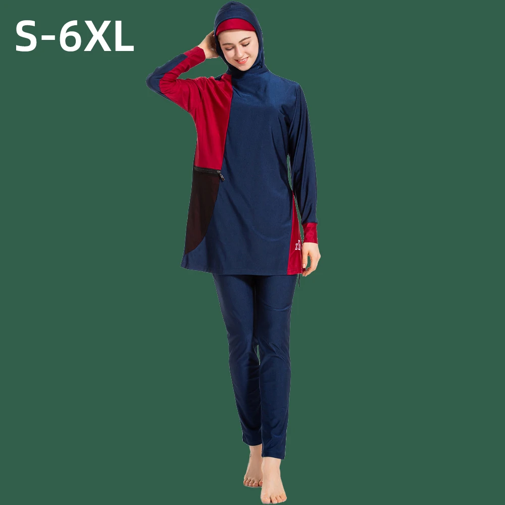 

Burkini Muslim Conservative Swimsuit Turban Femme Long Sleeve Hijab Woman Modest Clothing Islamic Swimwear Borquini Turkey 6XL