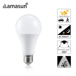 25W 20W 15W 10W Lampada LED E27 Radar Motion Sensor Light Bulb 85-265V Infrared Detection Smart Lamp Working in Night Darkness