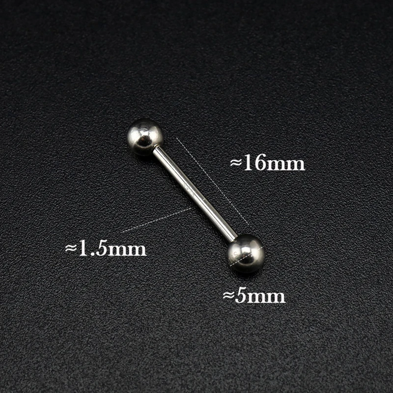 925 Sterling Silver Tongue Piercing 16MM Tongue Bars 5MM Ball Piercing Jewelry For Women Man Punk Fashion Decoration Unisex