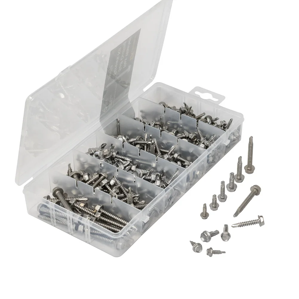 285Pieces Hex Washer Head Self Drilling Screws 410 Stainless Steel #6 #8 #10 Bolt Assortment Kit standoff screw