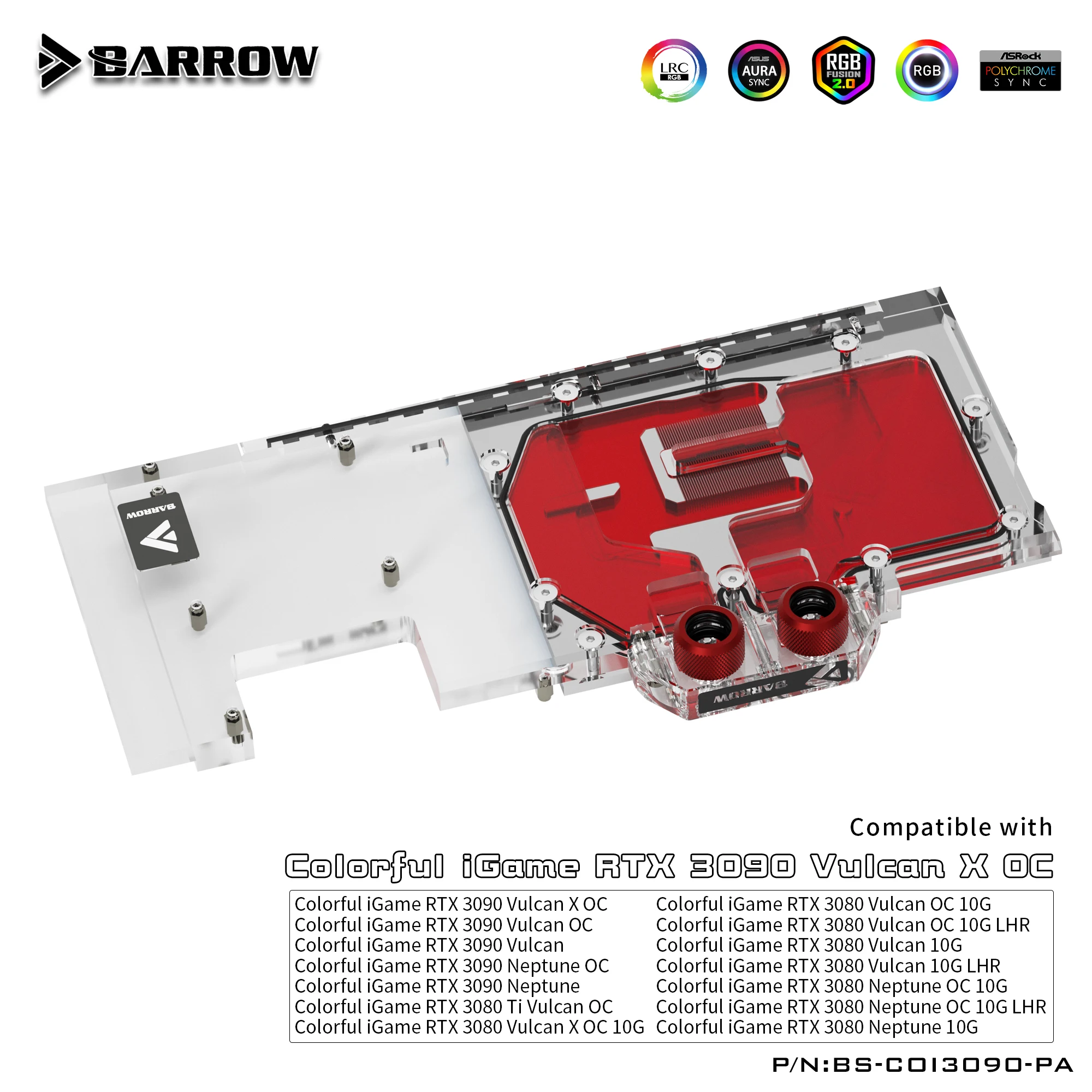 Barrow GPU Water Block For Colorful iGame RTX 3080 Vulan X OC Full Cover ARGB GPU Cooler Watercooling Custom System