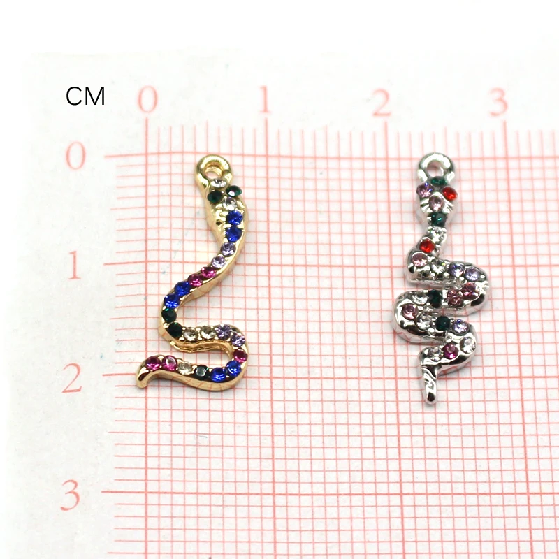 4pcs New Fashion Colorful Rainbow Rhinestone Snake Earring Connector Charms Small Animal Bracelet Necklace Pendant  Jewelry Make