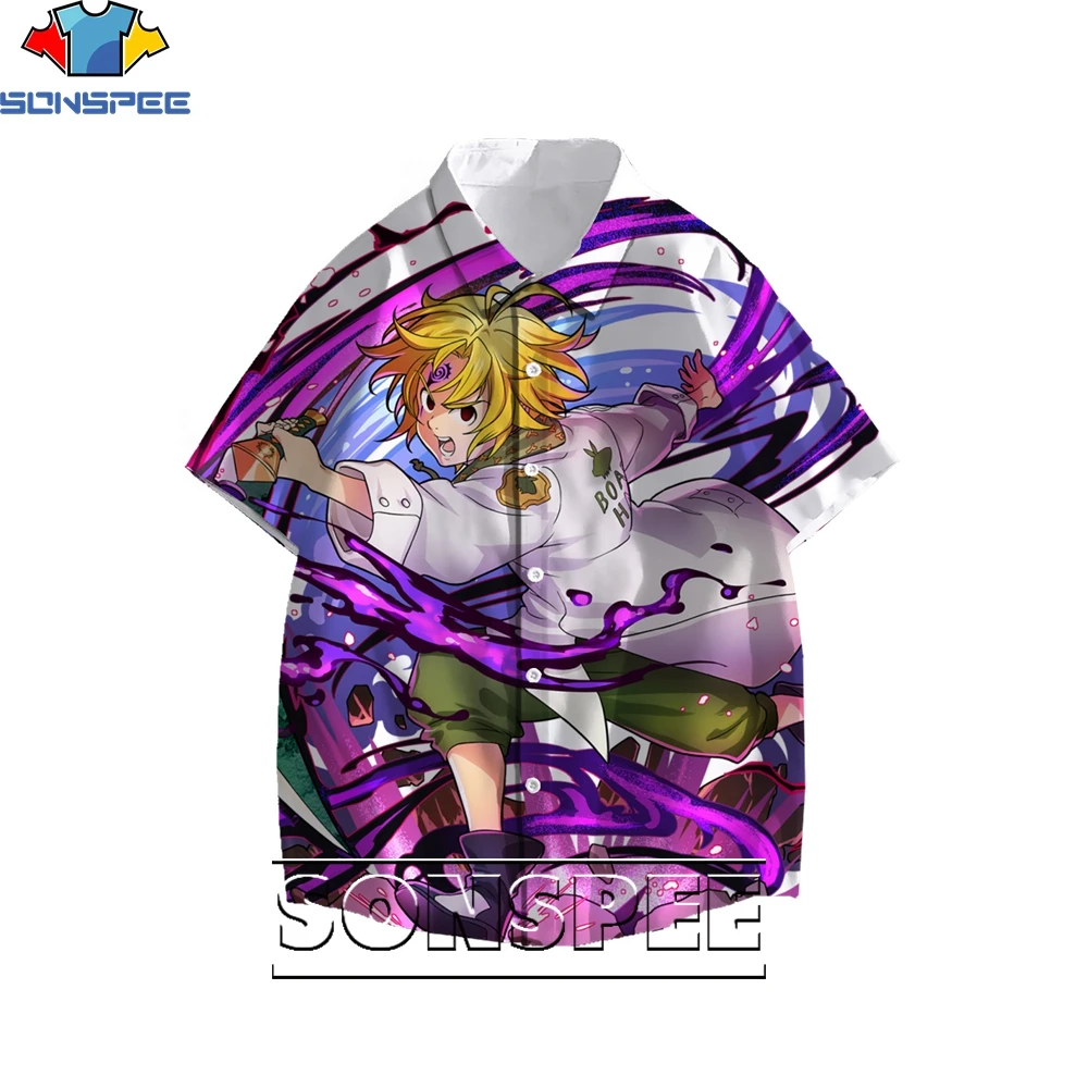 

SONSPEE 3D Printing Seven Deadly Sins Cartoon Anime Men's Hawaiian Blouse Women's Fun Shirts Loose Casual Trend Harajuku Style