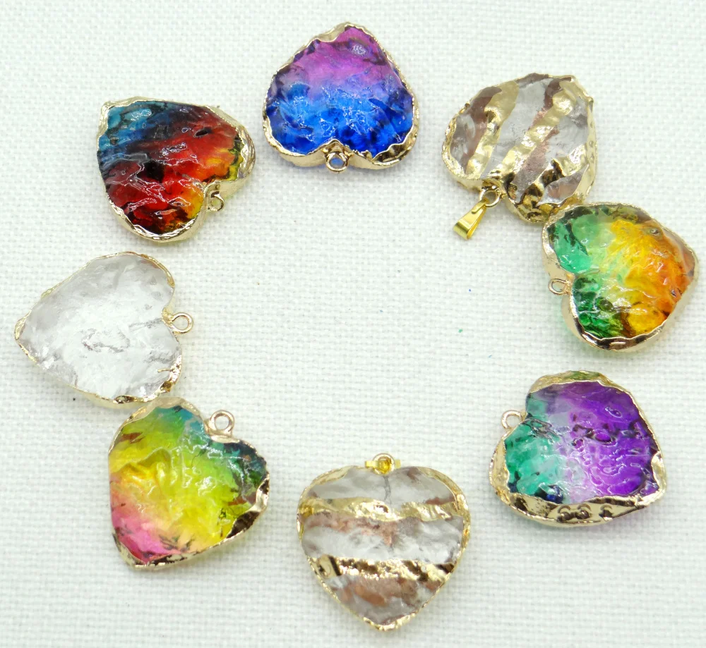 2021 Sell Well Natural Gemstone Titanium Quartz Crystal Charms Heart Pendants Diy Jewelry Making Necklace Men Women Gift 8pcs