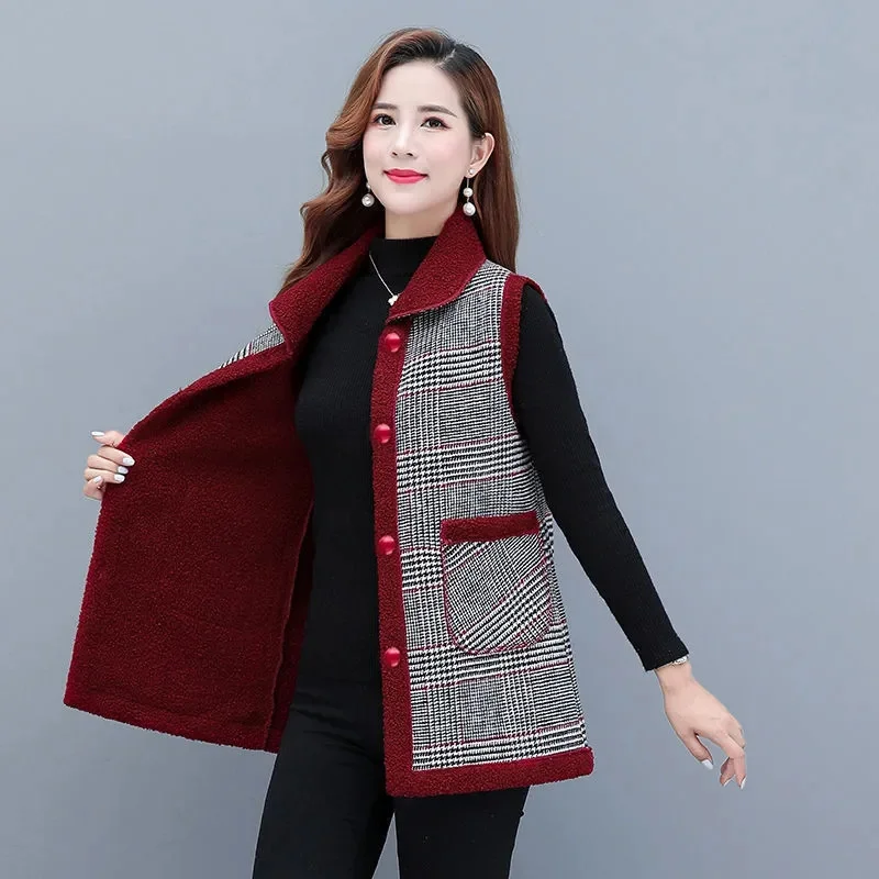 

Women Autumn New Vest Coat Middle-aged Elderly Women Velvet Sleeveless Slim Waistcoat Short Ladies Waistcoat Cardigan A764