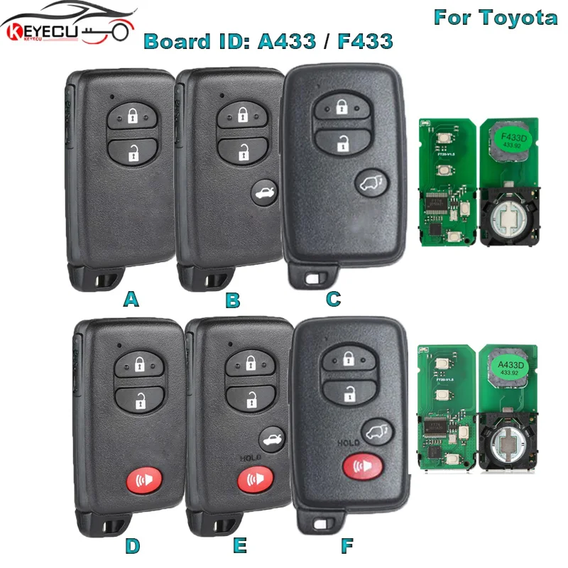 

KEYECU Board ID: F433 / A433 Smart Remote Key 2B/3B/4 Button ASK FSK 433MHz for Toyota Land Cruiser 2007-2016