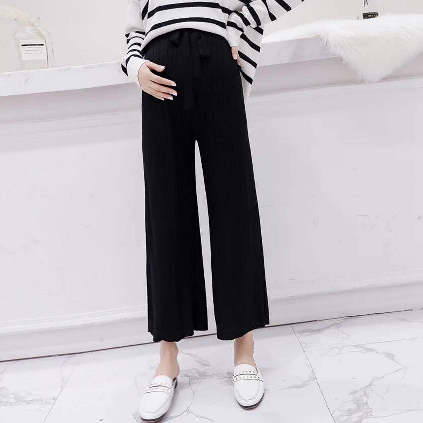 

New maternity pants autumn wide leg pants pleated retro gentle wind knit high waist drape pregnant stomach lift pants