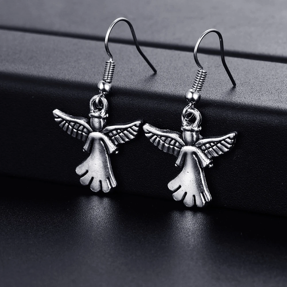 Trendy Vintage Angel Shape Dangle Earrings for Women Girl Retro Drop Earrings Cute Small Object Earring Jewelry Bijoux