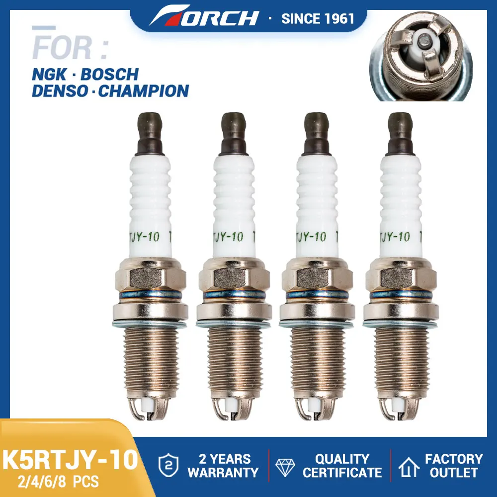 2pcs/lot Car Candles Power 3-Electrode Spark Plugs TORCH K5RTJY-10 for Denso K16TNR-S9 Champion RC89PYC Ignition System