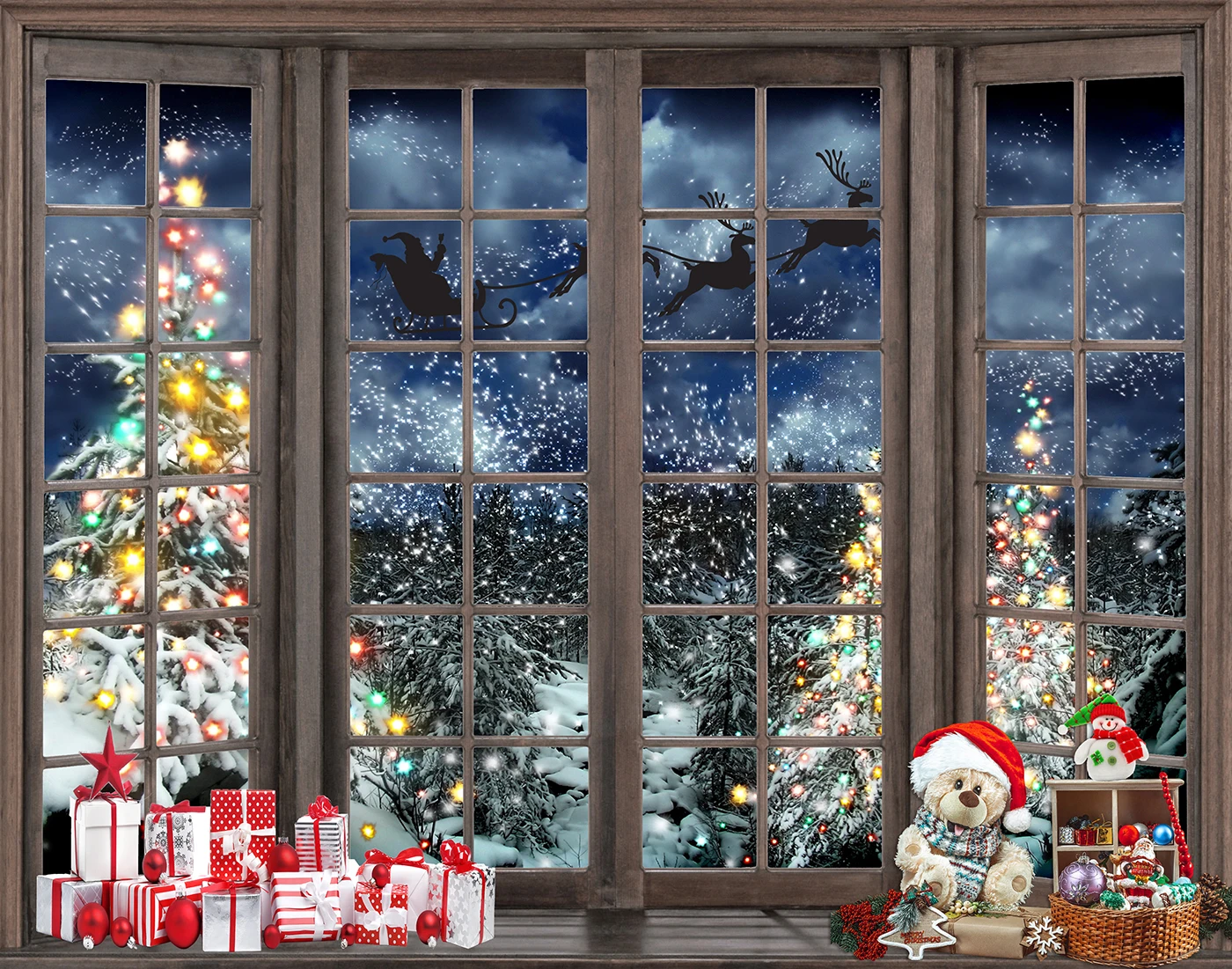 Capisco Giáng Sinh Nhiếp Ảnh Backdrop Xmas Cây Đồ Chơi Cửa Sổ Tuyết Nền Mùa Đông Họ Sơ Sinh Chân Dung Studio Ảnh Đạo Cụ