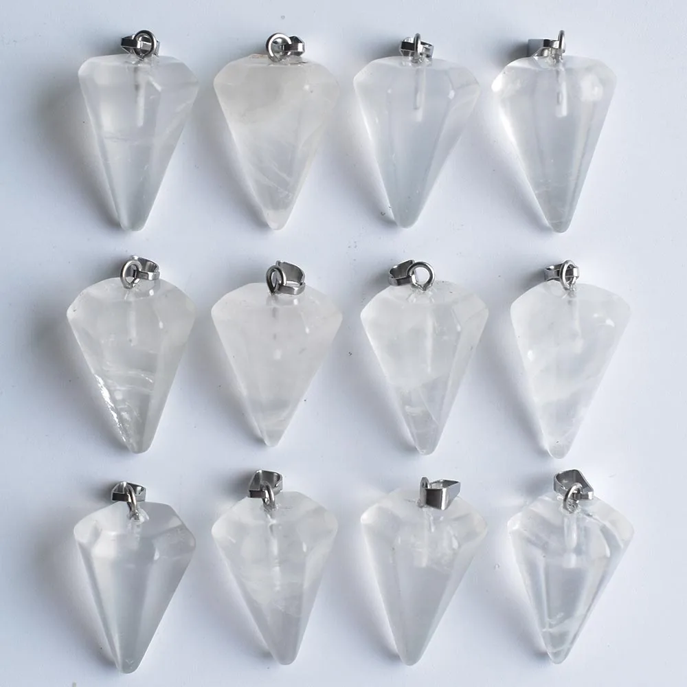 Wholesale 12pcs/lot 2020 fashion natural White crystal  hexagon pyramis shape pendants charms for jewelry making free shipping