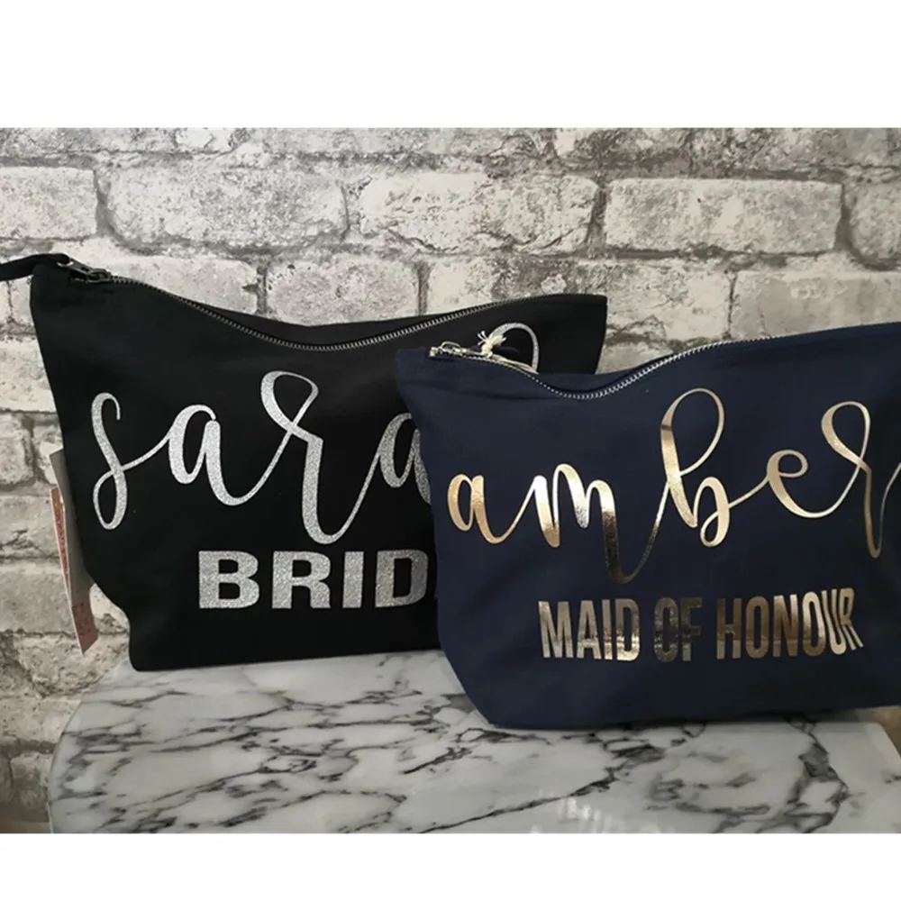 

Personalised name make up bag, Bridesmaid gifts, wedding thank you gift, bridal party cosmetics bag,cutom wedding day gifts.