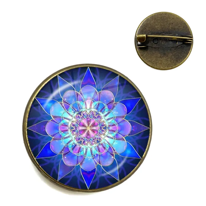 دلاية فنية على شكل ماندالا دلاية يوجا رمز Om زن البوذية على شكل قبة زجاجية دبابيس للنساء والرجال مجوهرات #2