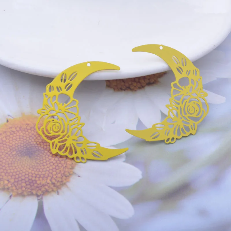 30 Stück AB6787 35*31mm Messing Bemalte Mond- und Blumenanhänger DIY Schmuck Ohrring-Zubehör – Detail 4